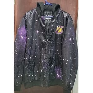 LA LAKERS GALAXY NBA SPACE HOODIE JACKET Xl Puffer Authentic SHINE BLACK '